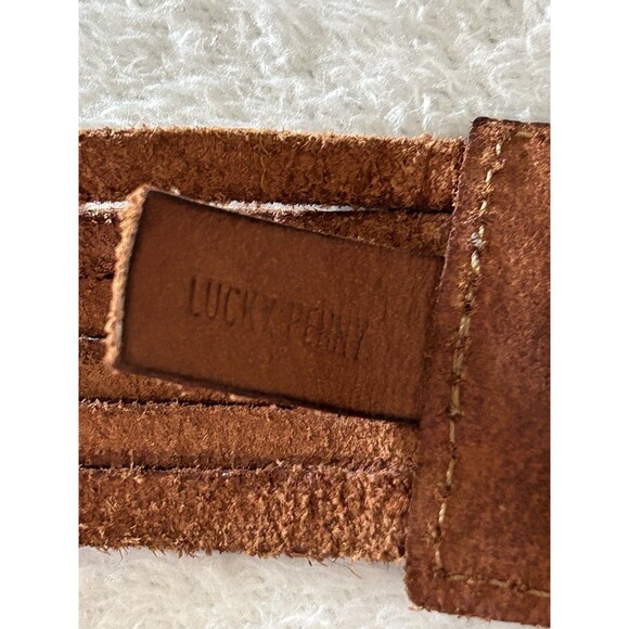 Lucky Penny Leather Belt Brass Beads Back Buckle Size Medium Bohemian - Picture 5 of 7